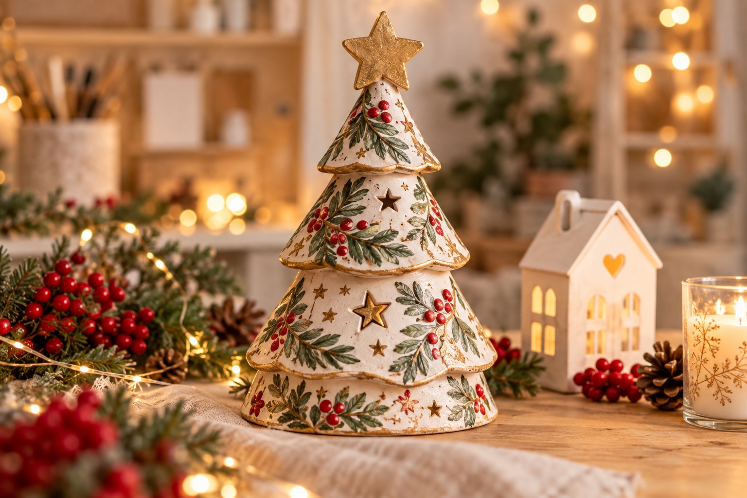 Albero di Natale in ceramica decorato - laboratorio Home Decor per adulti a Busto Arsizio